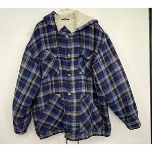 Basic Editions Men‎ Plaid Sherpa Lined Hooded Flannel Shirt Jacket Workwear